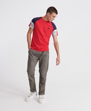 Superdry Orange Label Casual Baseball Férfi Pólók Piros | FEOJI5816